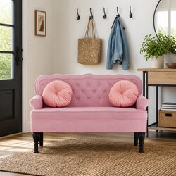 Elegant Pink Velvet Backrest Bench for Living Spaces