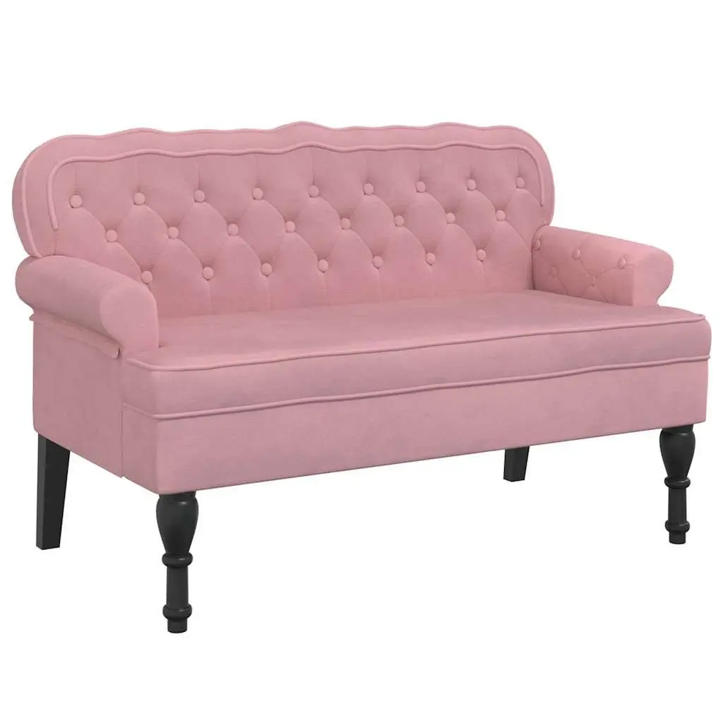 Velvet Bench with Backrest Pink Padded Seat Armrests Wave Design Home Furniture
