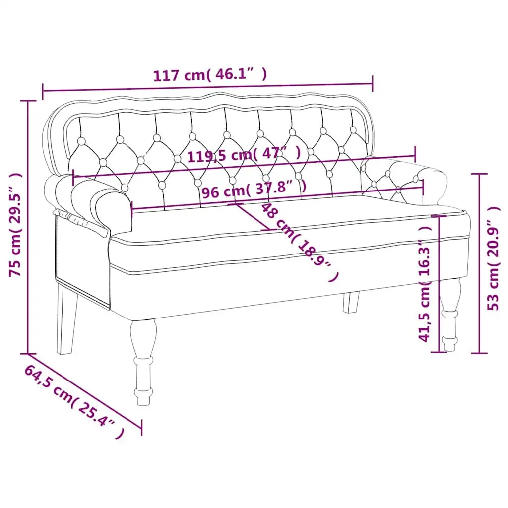 Velvet Bench with Backrest Pink Padded Seat Armrests Wave Design Home Furniture