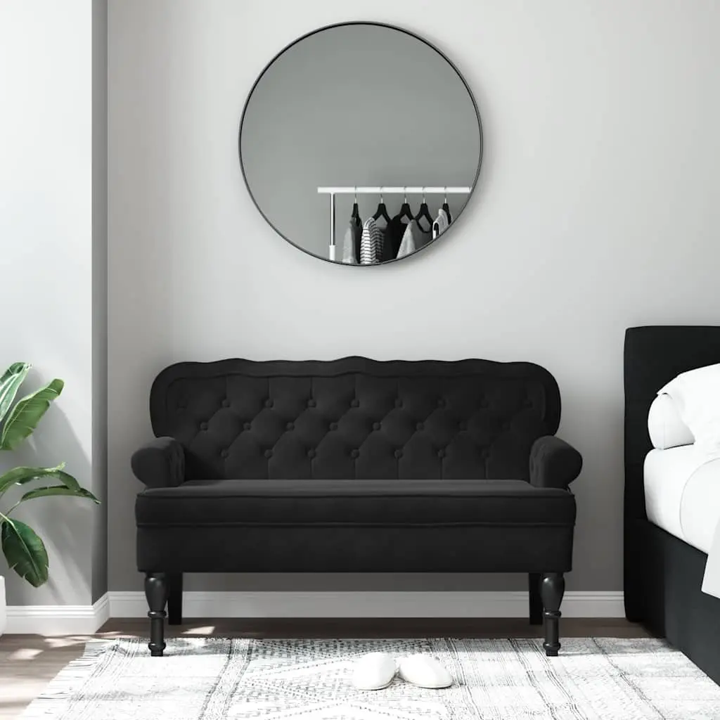 Black Velvet Bench with Backrest
