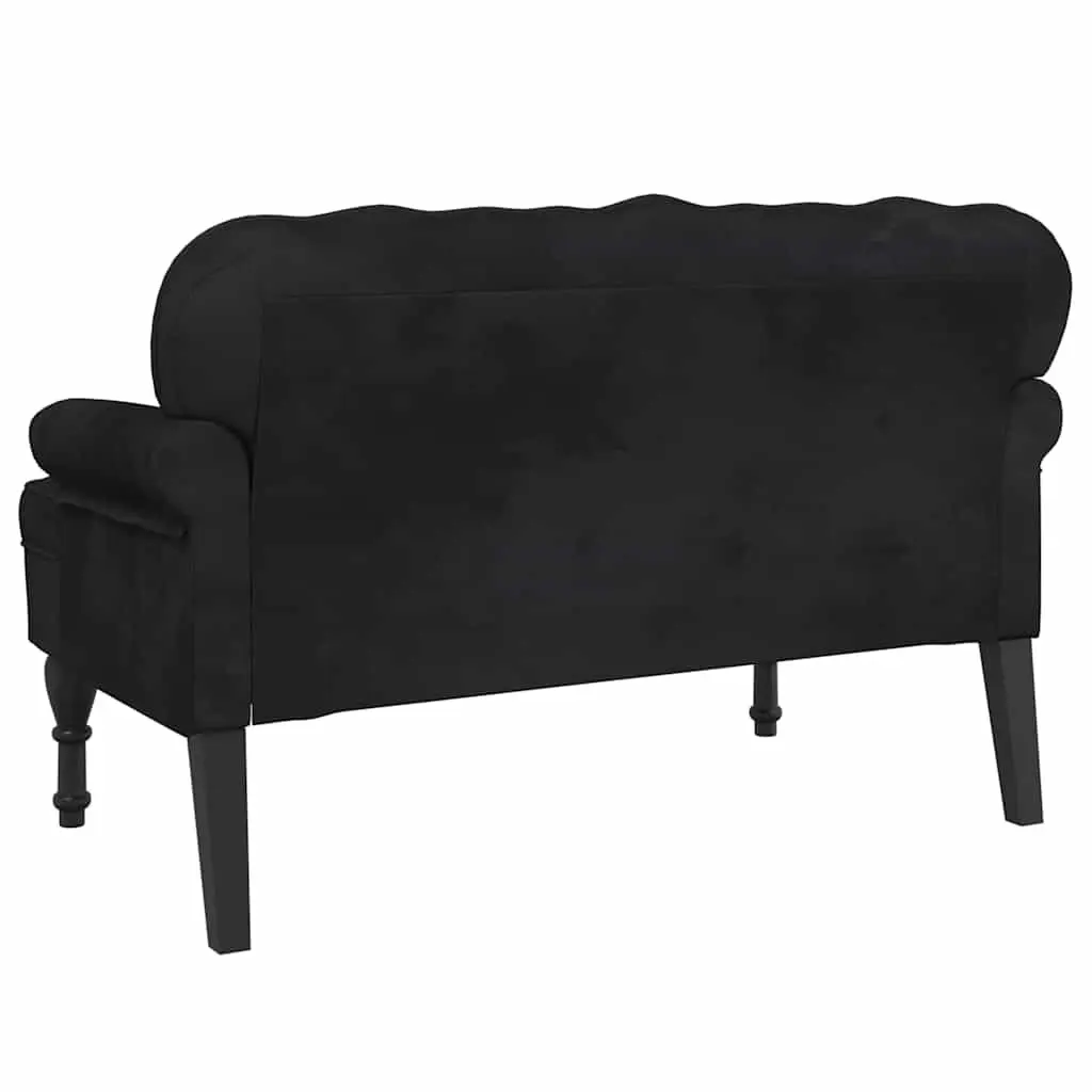 Black Velvet Bench with Backrest