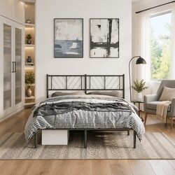 Black Metal Bed Frame with Headboard 150x200 cm