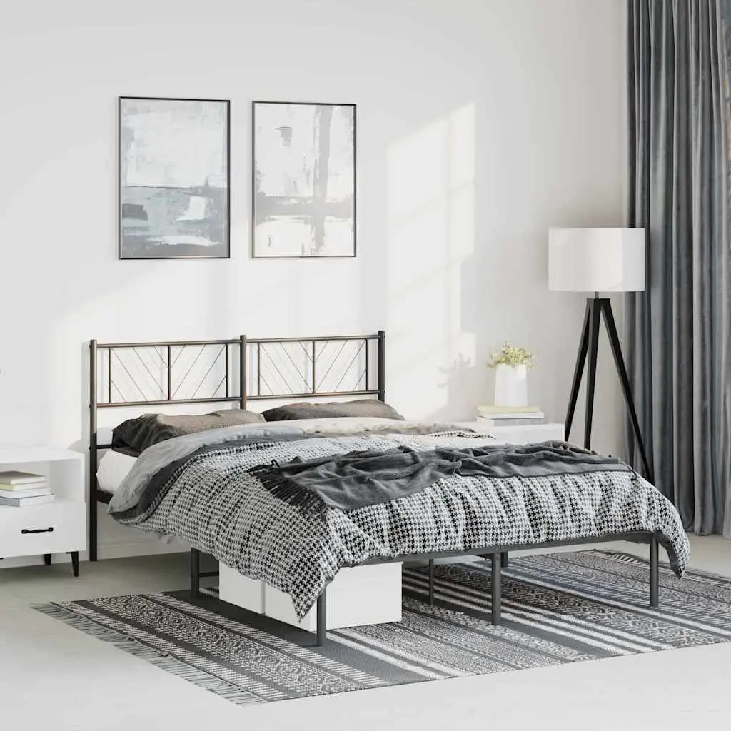 Black Metal Bed Frame with Supportive Headboard 150x200 cm