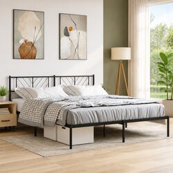 King Metal Bed Frame with Black Headboard 183x203cm