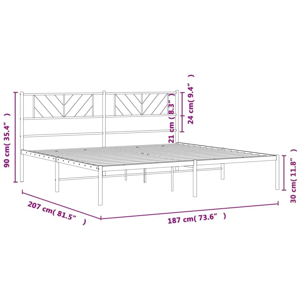 King Metal Bed Frame with Black Headboard 183x203cm
