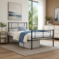 Classic Black Metal Bed Frame King Single 107x203 cm