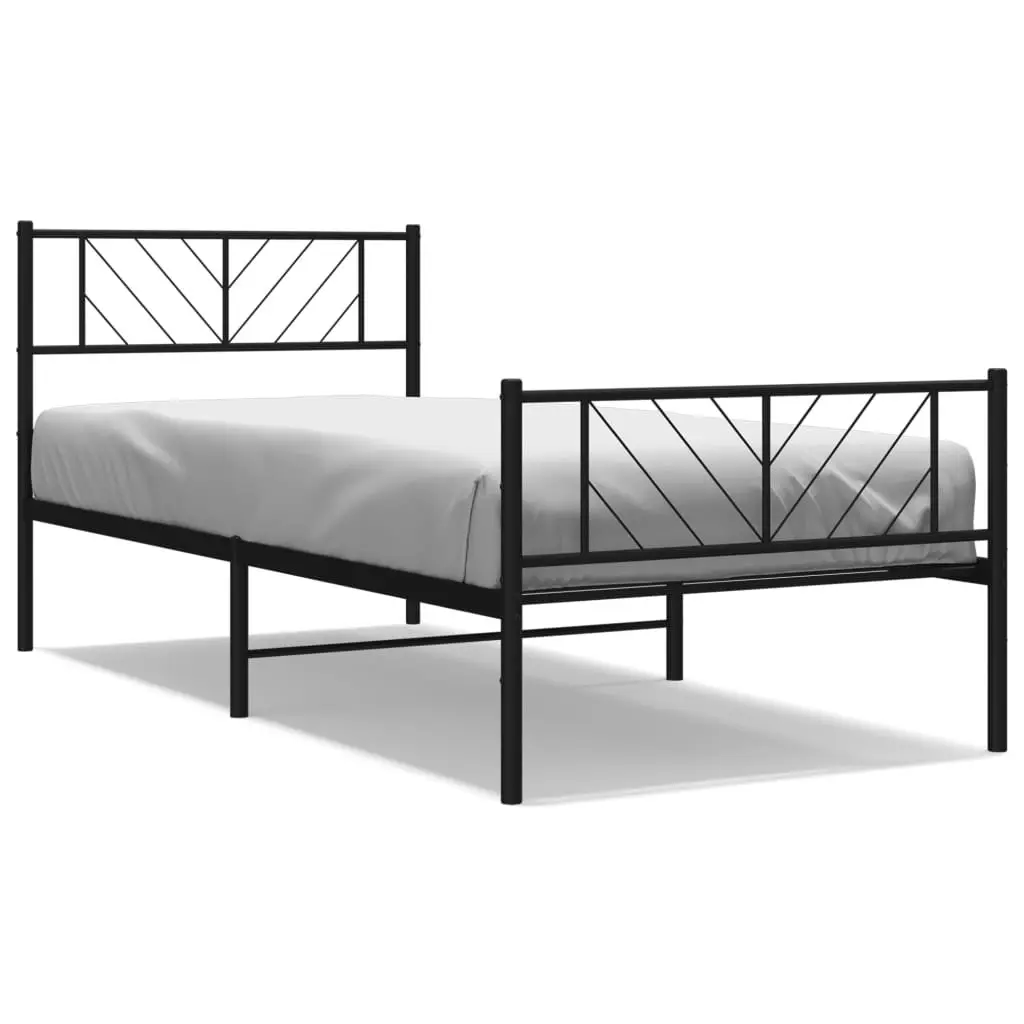 Metal Bed Frame Black King Single 107x203 cm Powder-coated Steel Slatted Base