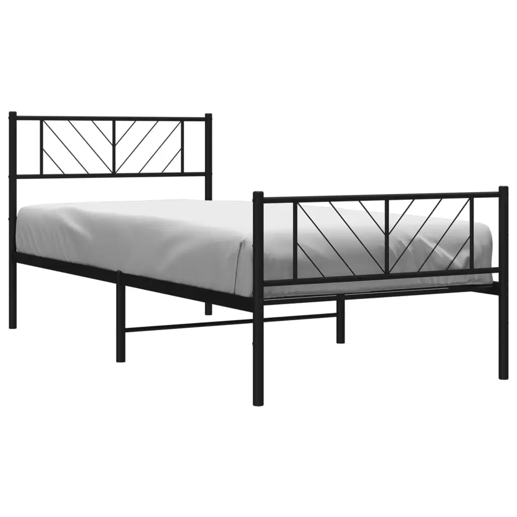 Metal Bed Frame Black King Single 107x203 cm Powder-coated Steel Slatted Base
