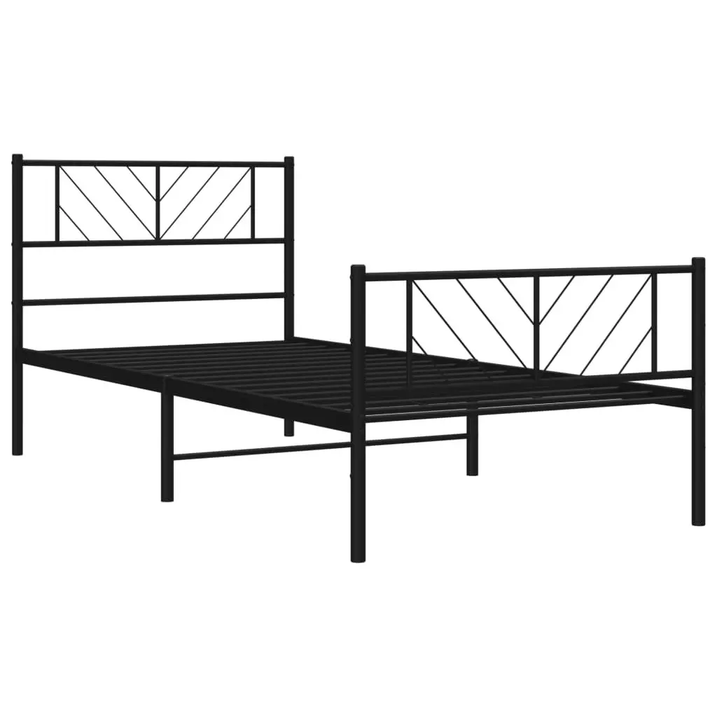 Metal Bed Frame Black King Single 107x203 cm Powder-coated Steel Slatted Base