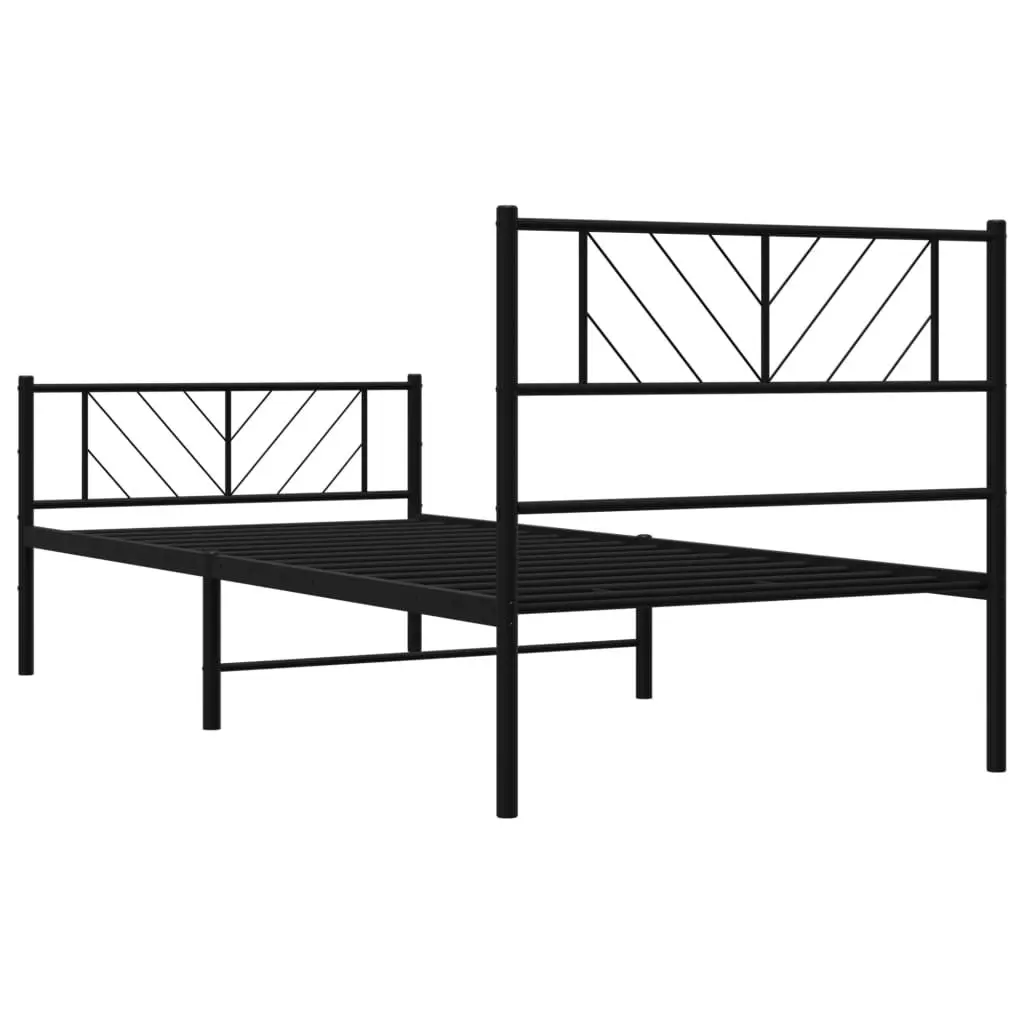 Metal Bed Frame Black King Single 107x203 cm Powder-coated Steel Slatted Base