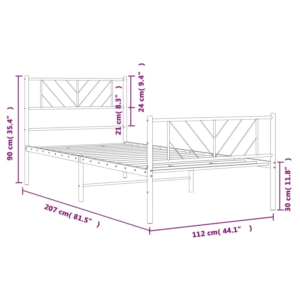 Metal Bed Frame Black King Single 107x203 cm Powder-coated Steel Slatted Base