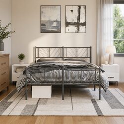 Classic Black Metal Bed Frame with Footboard and Headboard