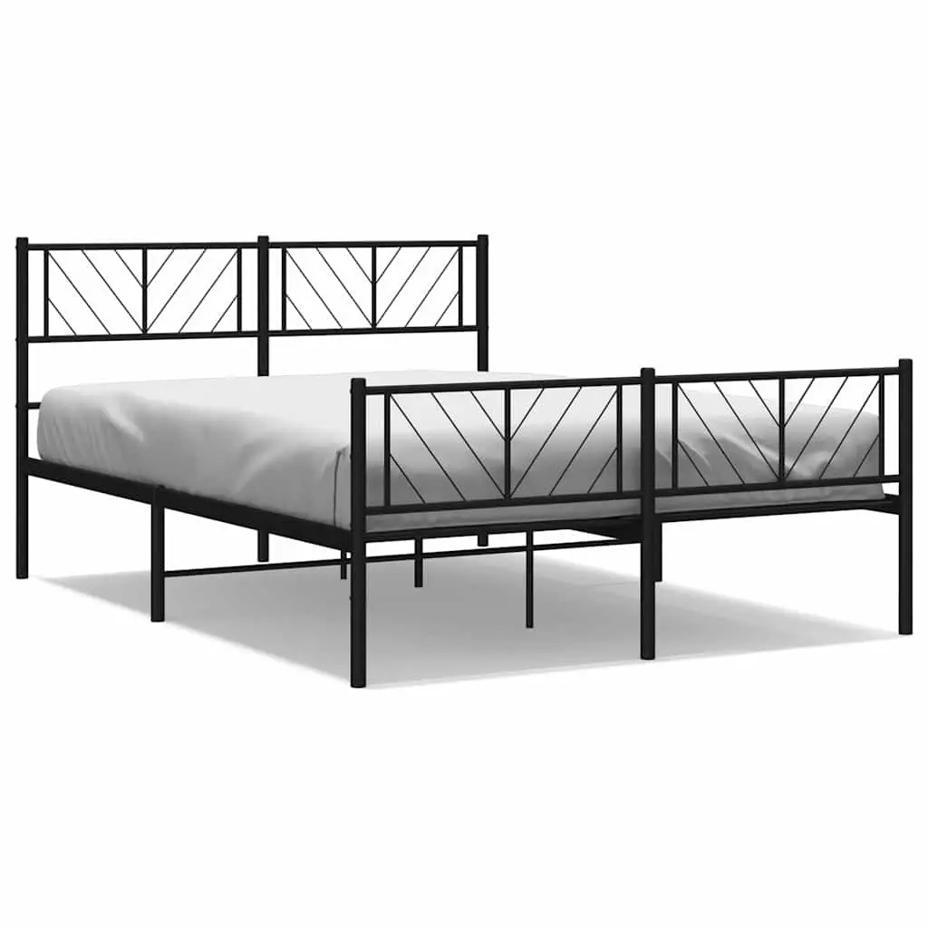 Black Metal Bed Frame with Footboard and Headboard
