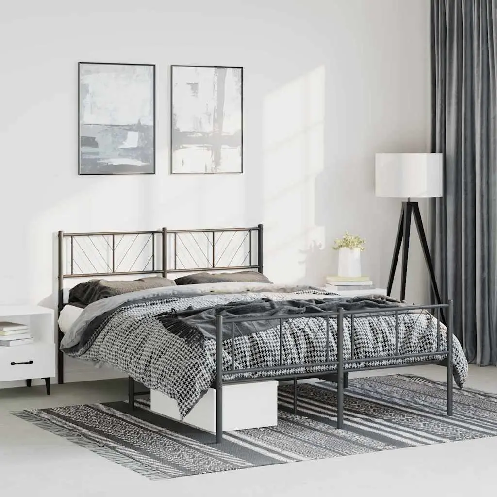 Black Metal Bed Frame with Footboard and Headboard
