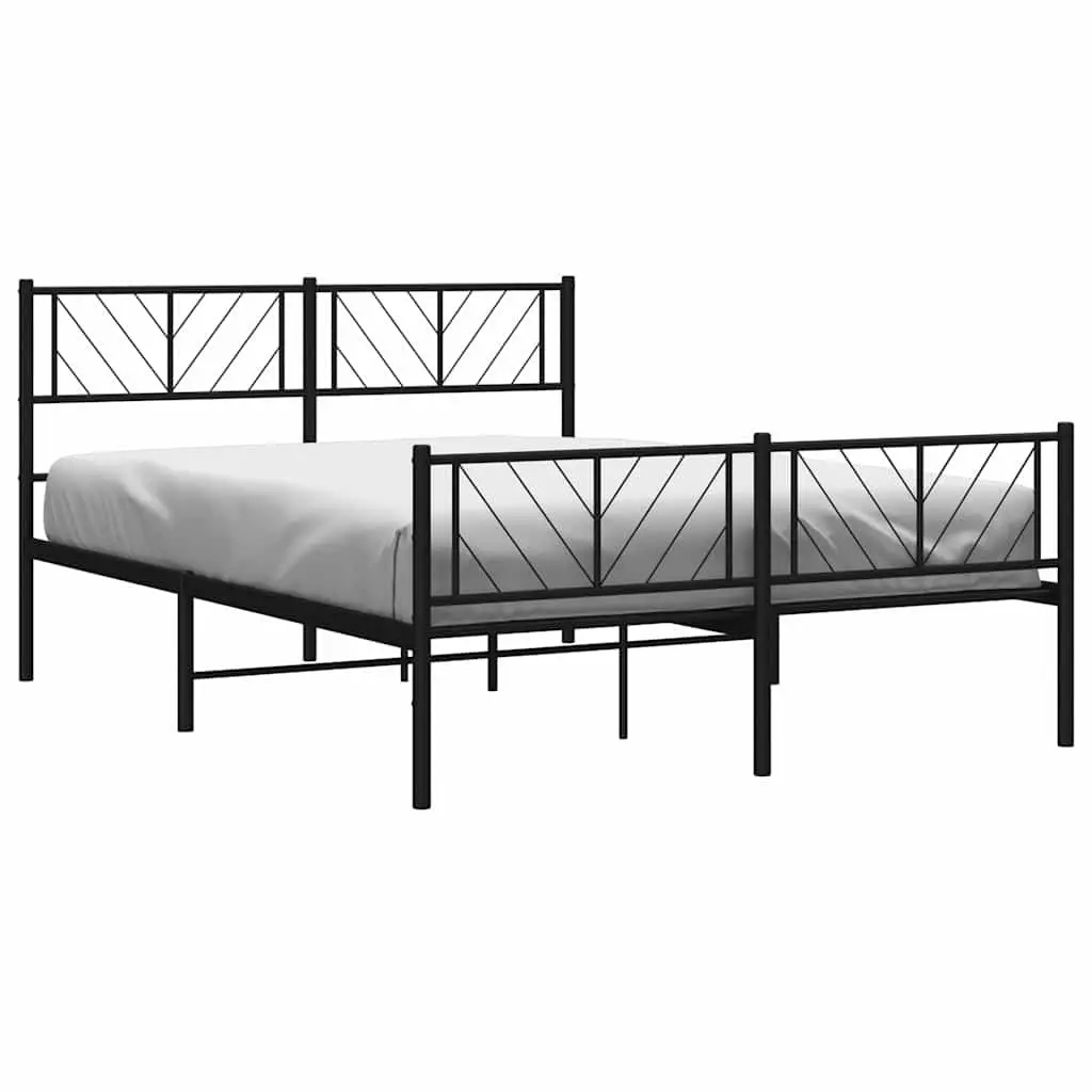 Black Metal Bed Frame with Footboard and Headboard