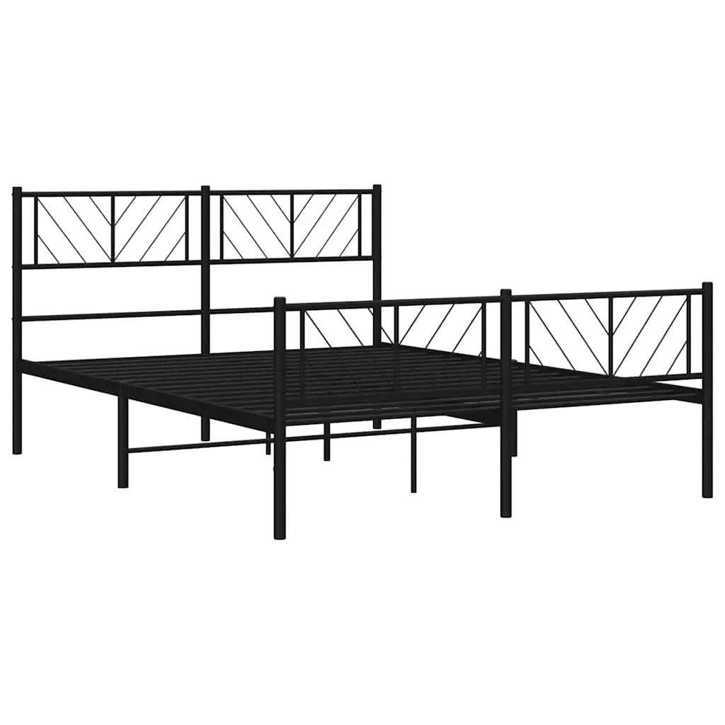 Black Metal Bed Frame with Footboard and Headboard