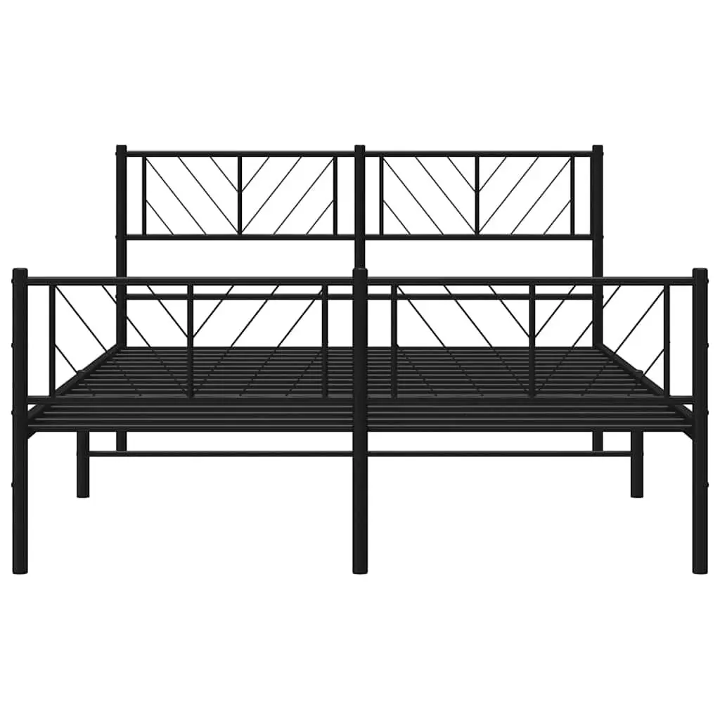 Black Metal Bed Frame with Footboard and Headboard