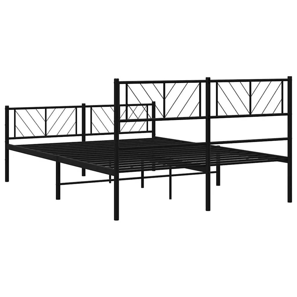 Black Metal Bed Frame with Footboard and Headboard
