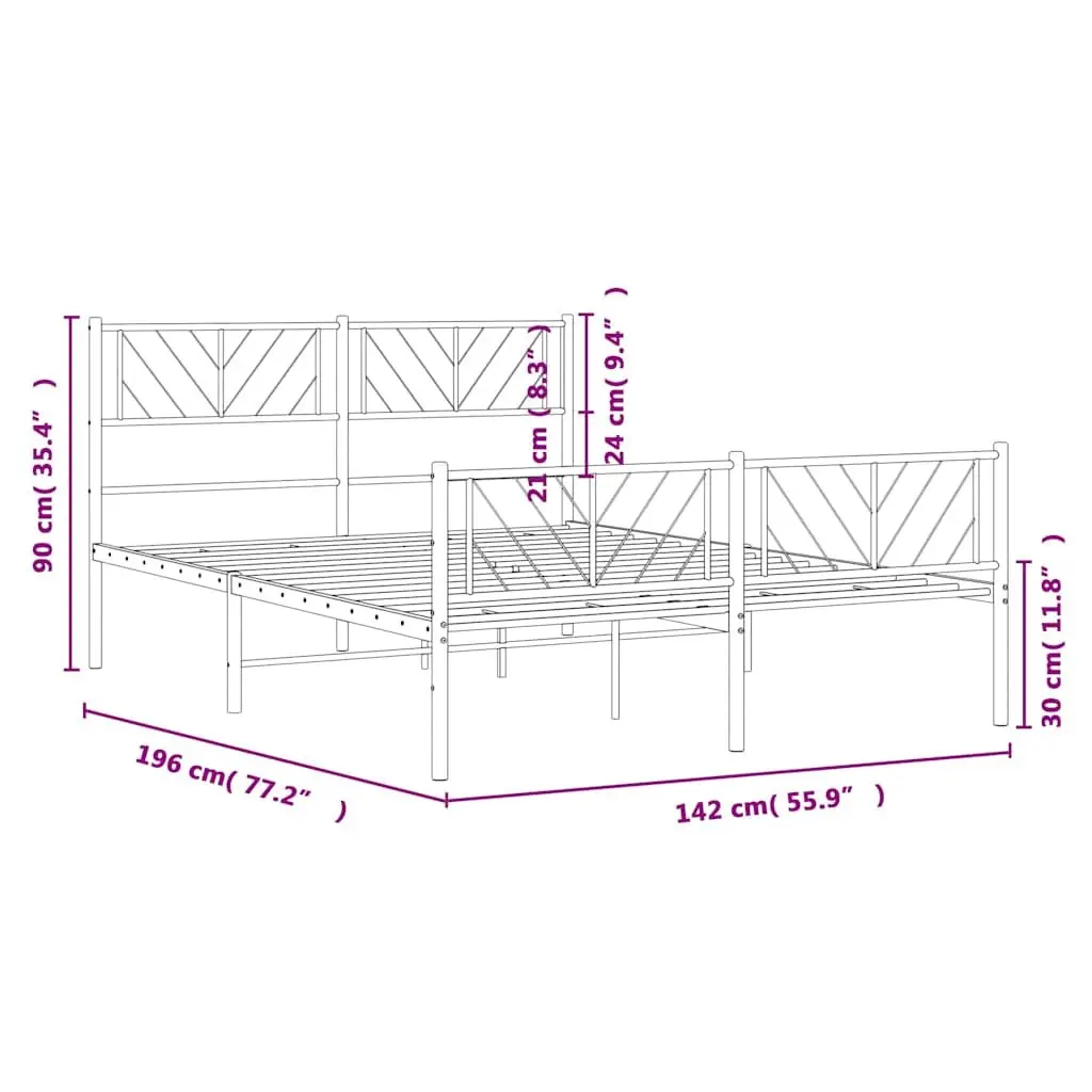 Black Metal Bed Frame with Footboard and Headboard