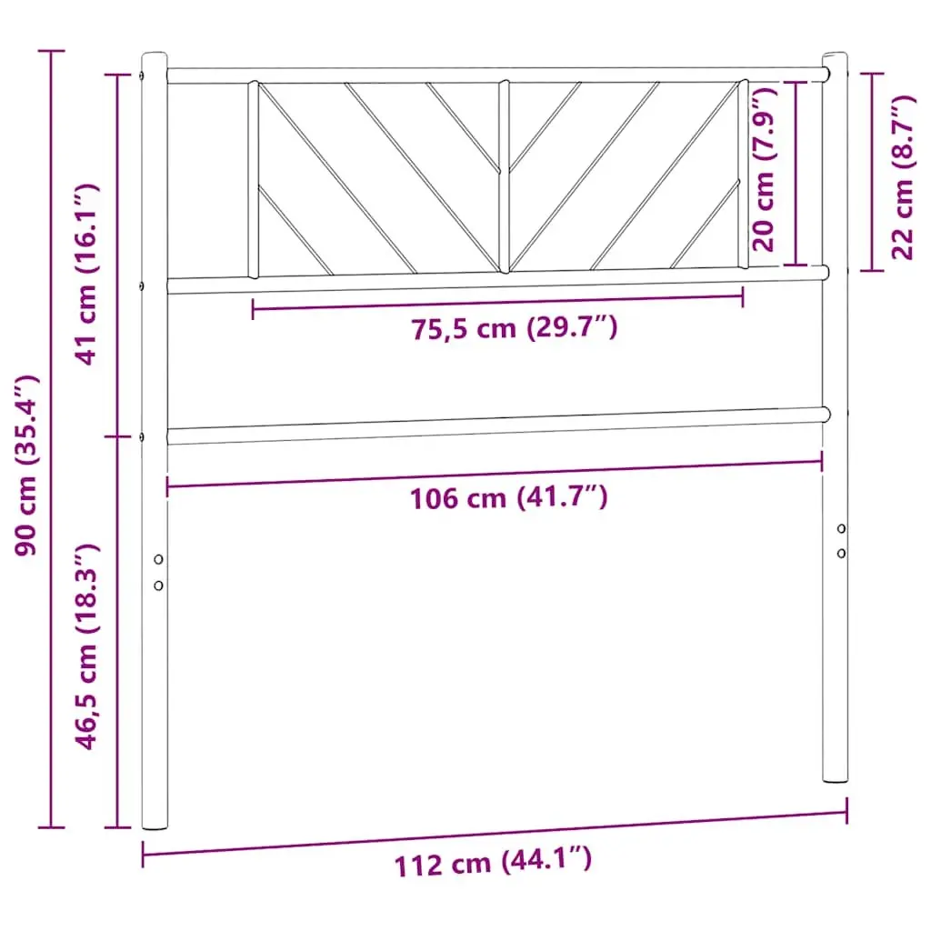 Metal Headboard Black 107cm Powder-coated Steel Bed Frame Header