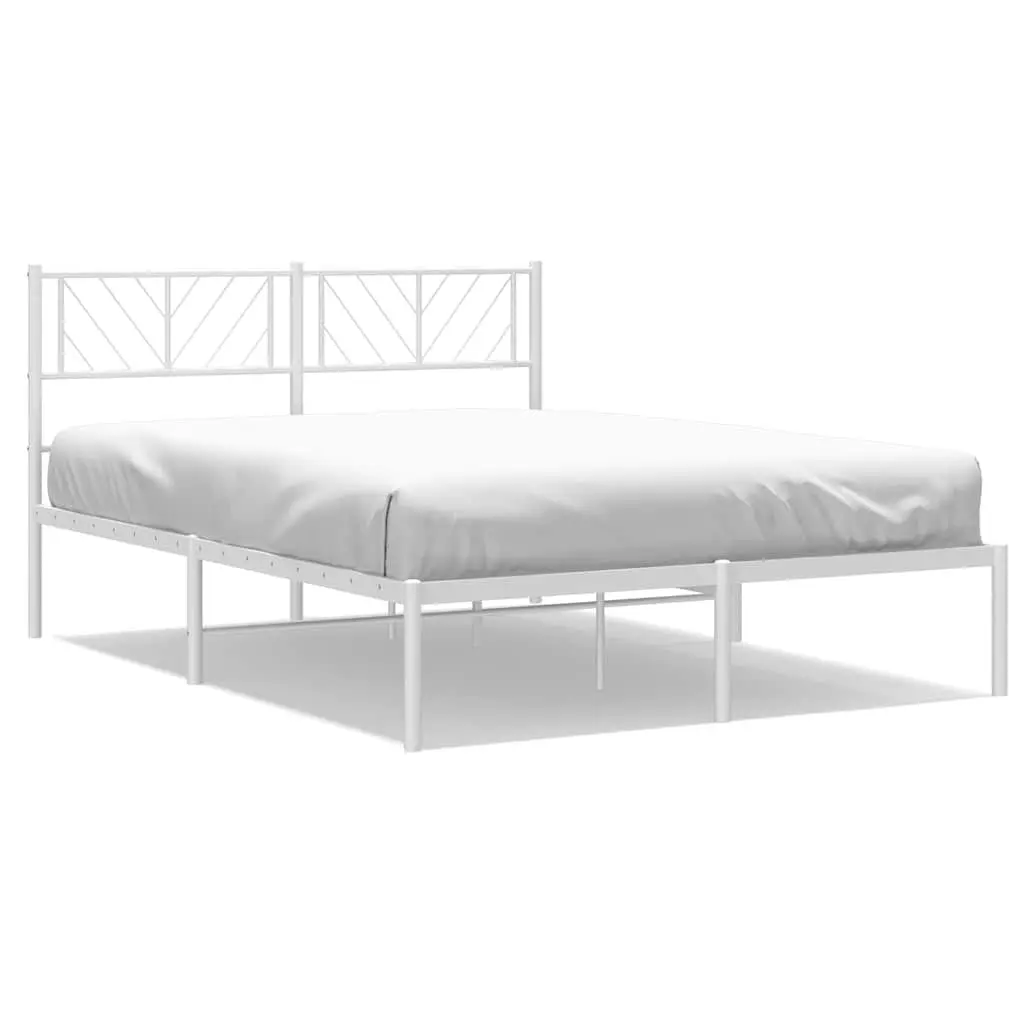 White Metal Bed Frame with Headboard 135x190 cm