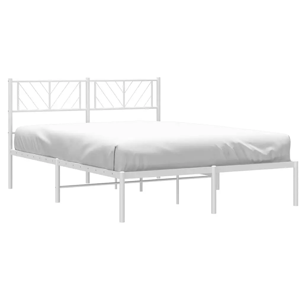 White Metal Bed Frame with Headboard 135x190 cm