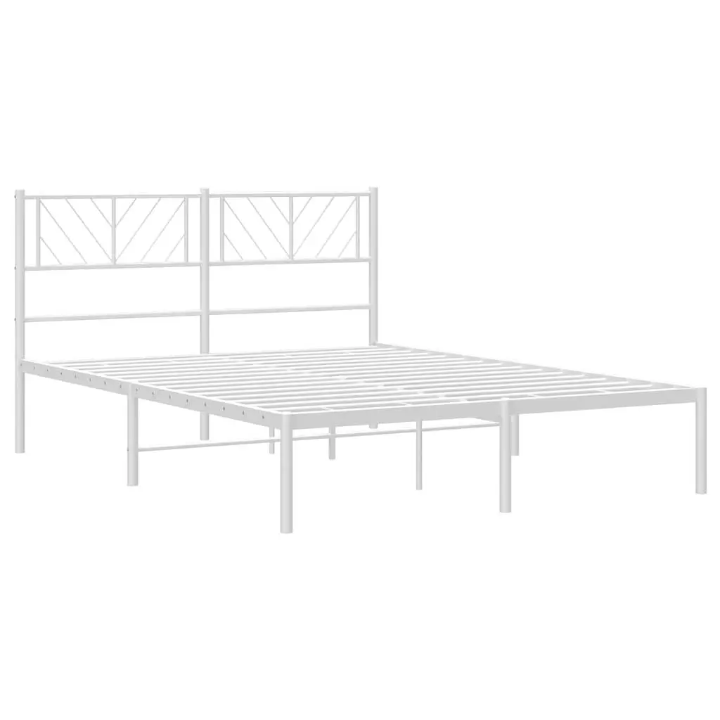 White Metal Bed Frame with Headboard 135x190 cm