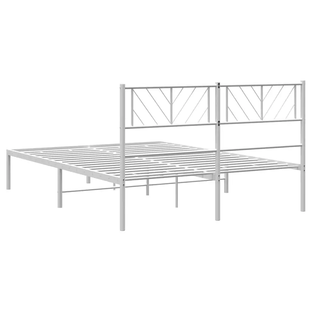 White Metal Bed Frame with Headboard 135x190 cm