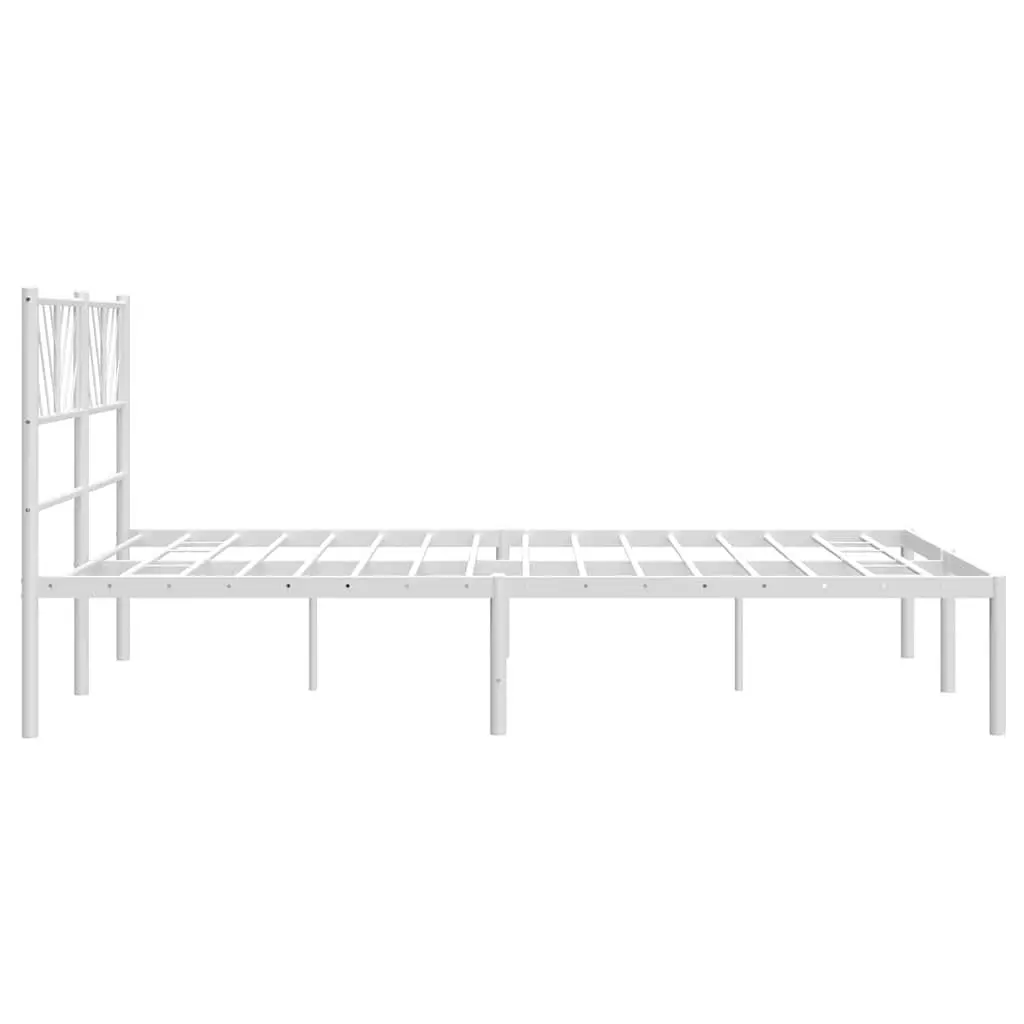 White Metal Bed Frame with Headboard 135x190 cm