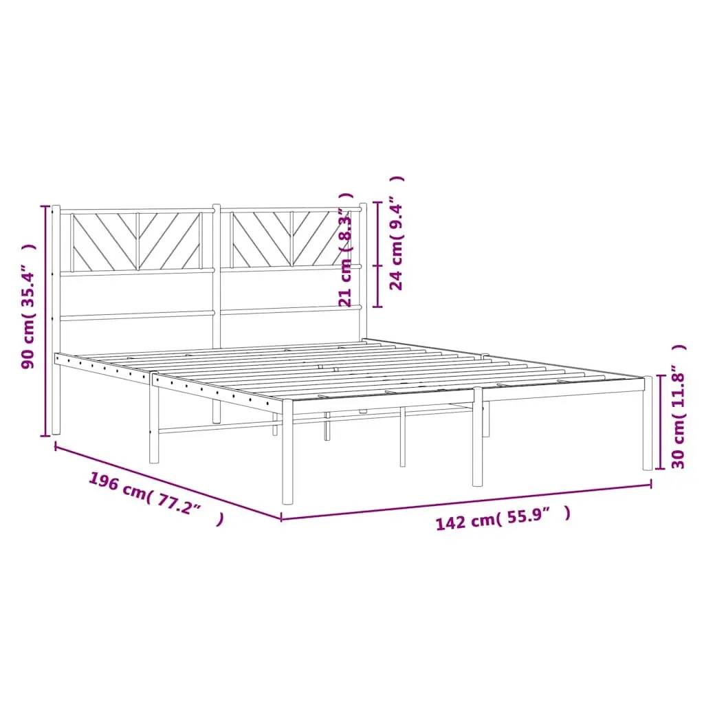 White Metal Bed Frame with Headboard 135x190 cm