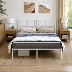 Elegant White Metal Bed Frame with Headboard 150x200 cm
