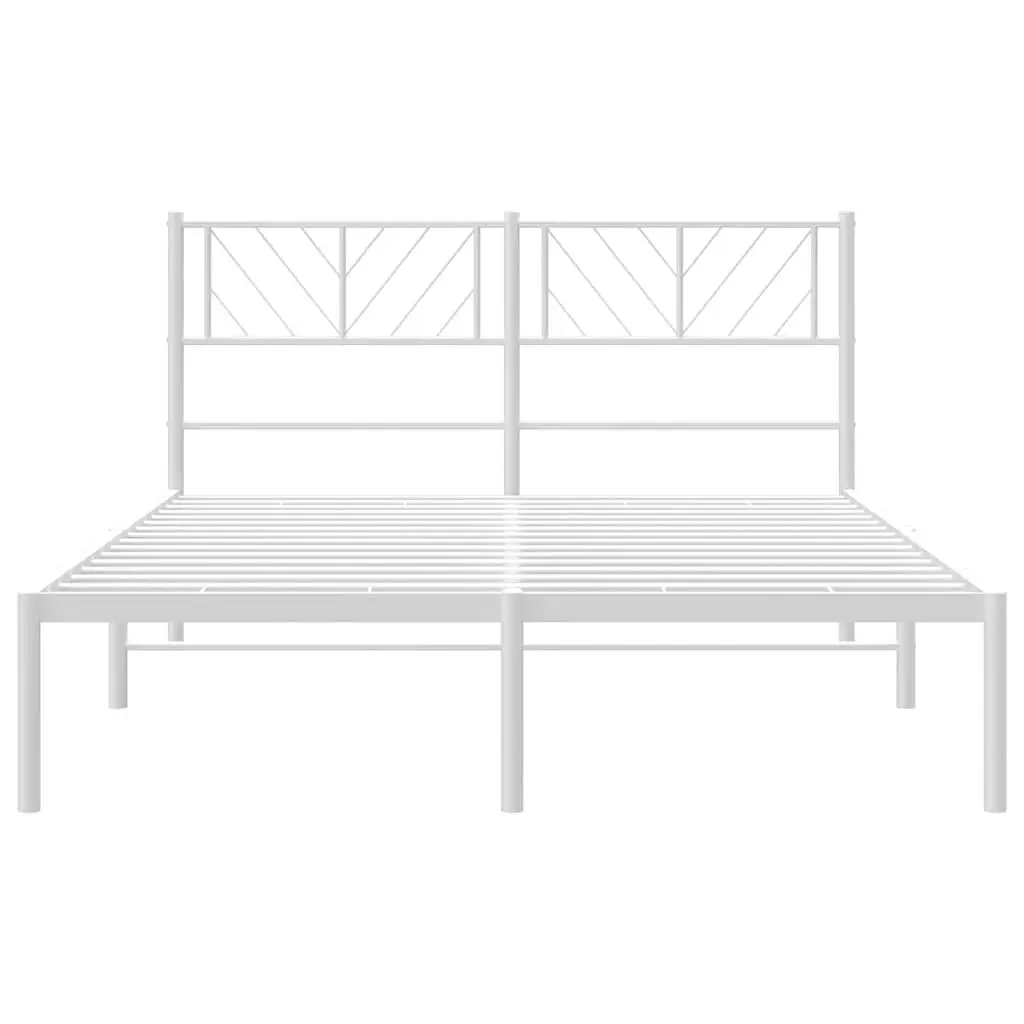 Metal Bed Frame with Headboard White 150x200 cm Bedroom Furniture Steel Slats