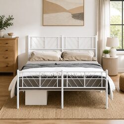 Elegant Metal Bed Frame 150x200 cm with Headboard