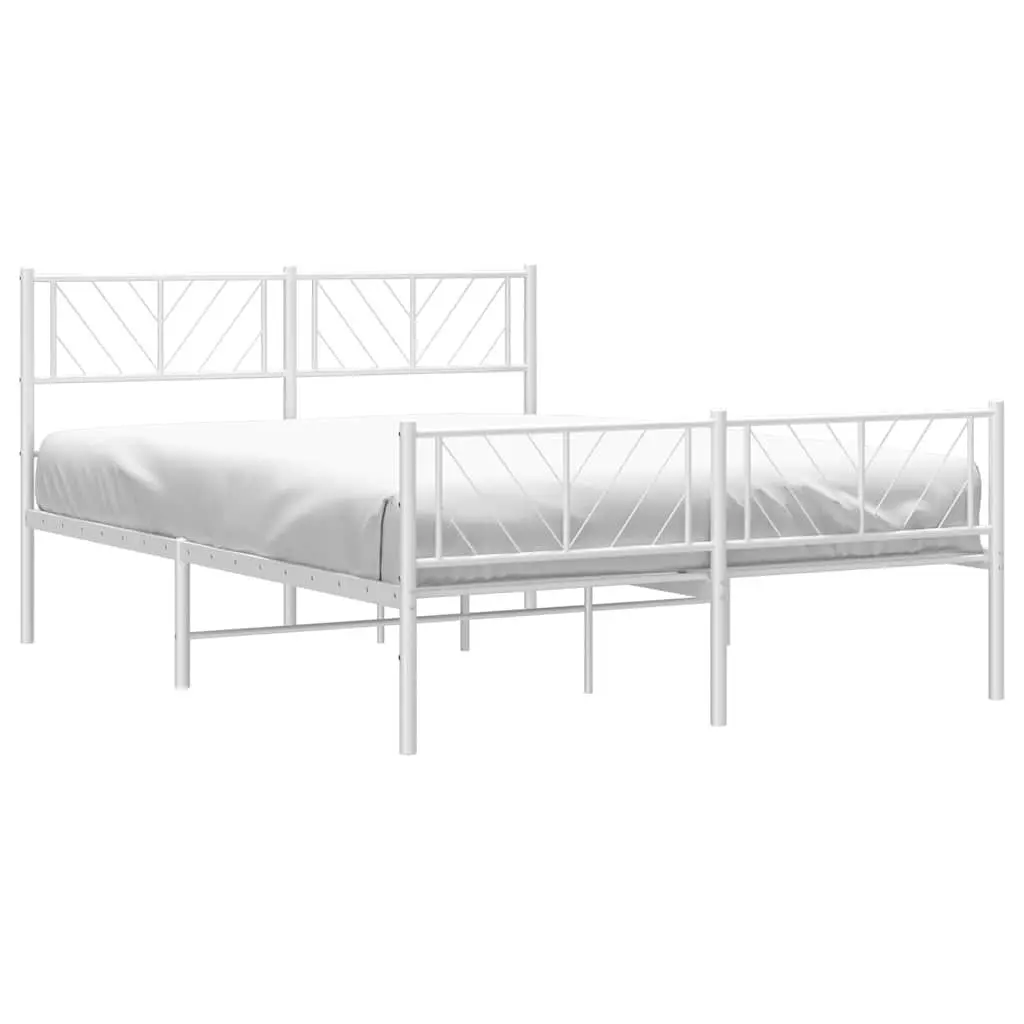 Metal Bed Frame 150x200 cm with Footboard Headboard White Bedroom Furniture