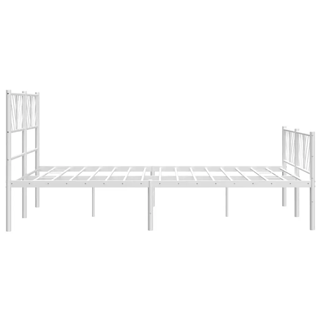 Metal Bed Frame 150x200 cm with Footboard Headboard White Bedroom Furniture
