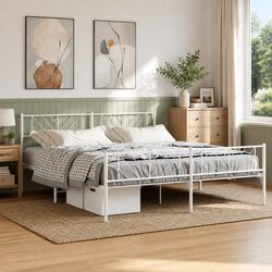 Elegant King Metal Bed Frame with Footboard 183x203cm