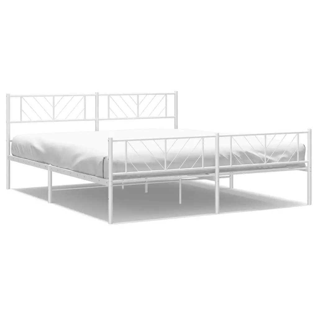Metal Bed Frame White 183x203cm Powder-coated Steel with Footboard Slatted Base