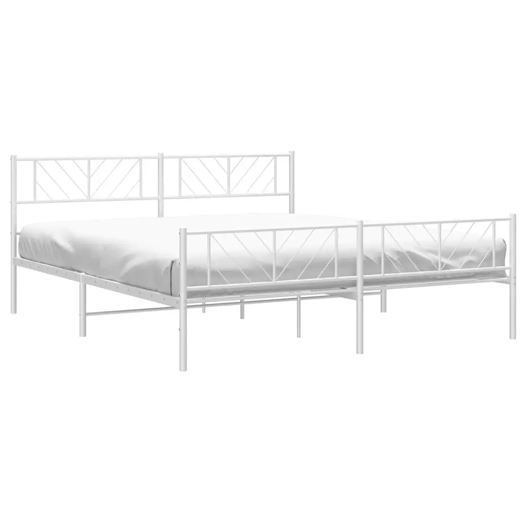 Metal Bed Frame White 183x203cm Powder-coated Steel with Footboard Slatted Base
