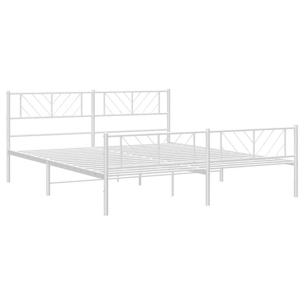 Metal Bed Frame White 183x203cm Powder-coated Steel with Footboard Slatted Base