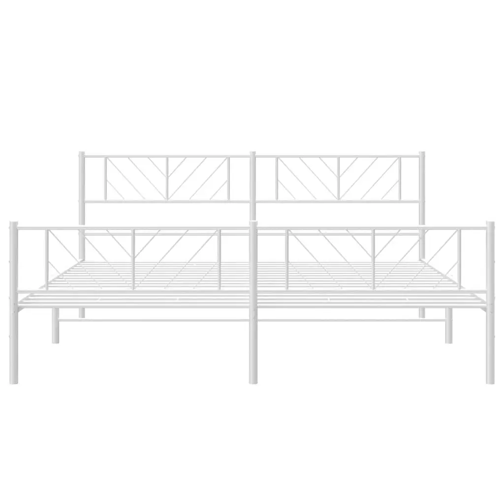 Metal Bed Frame White 183x203cm Powder-coated Steel with Footboard Slatted Base