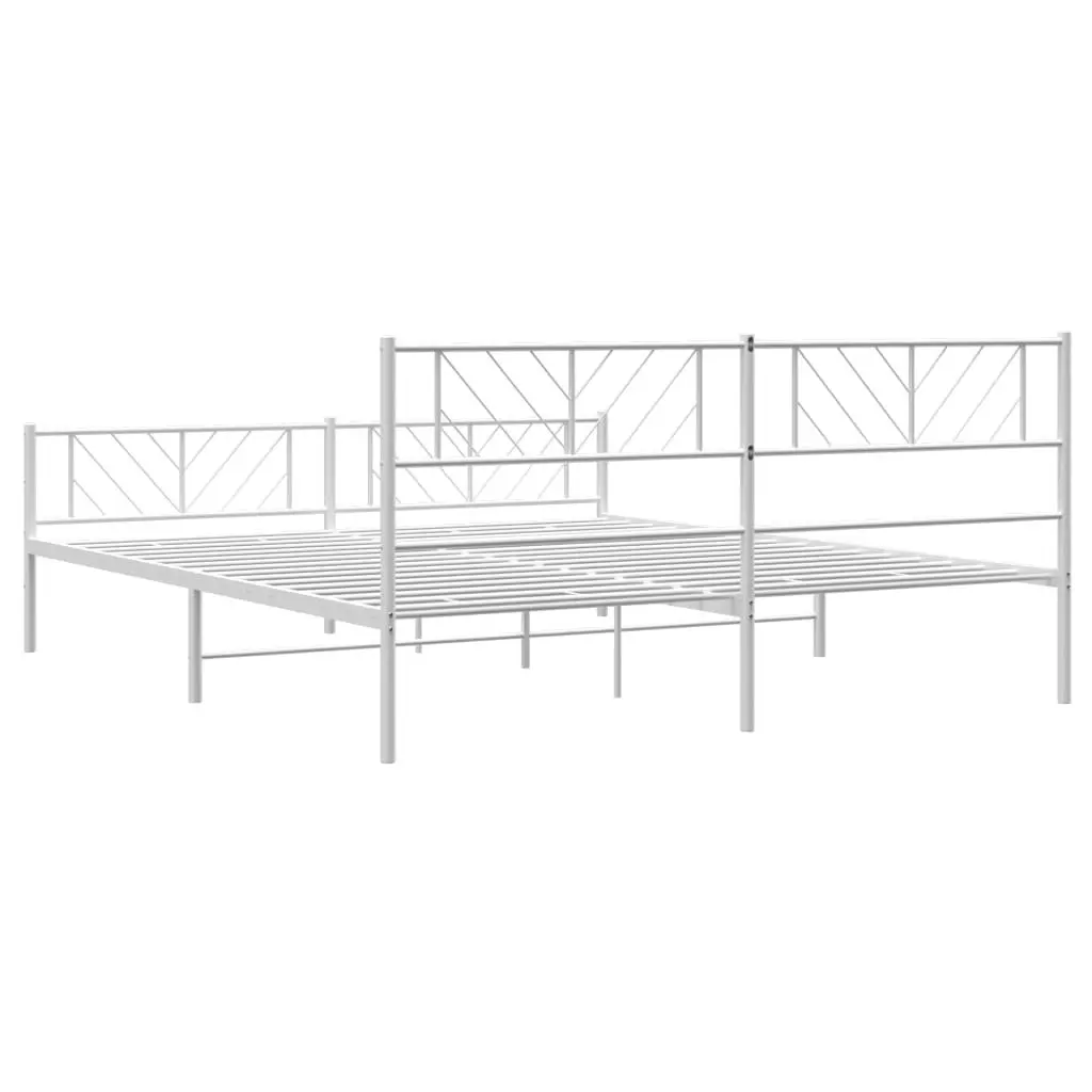 Metal Bed Frame White 183x203cm Powder-coated Steel with Footboard Slatted Base