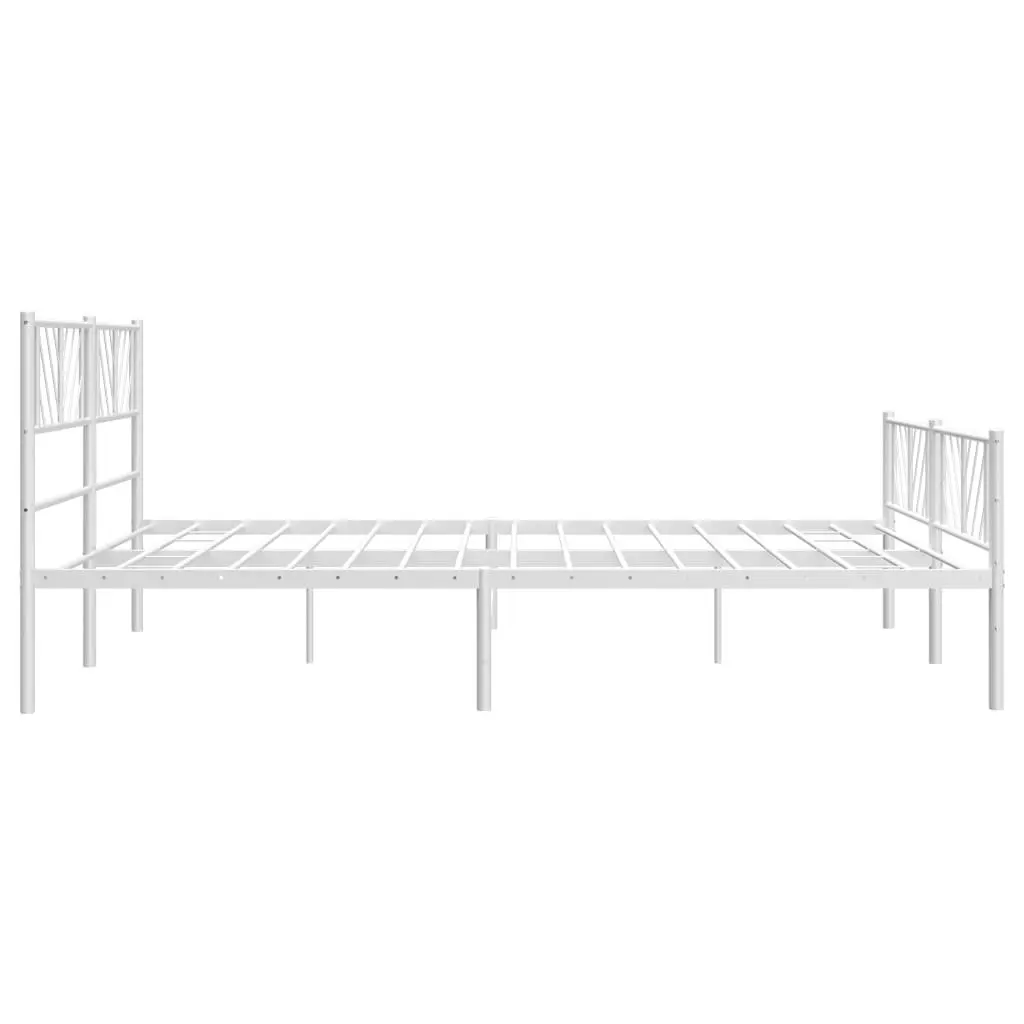 Metal Bed Frame White 183x203cm Powder-coated Steel with Footboard Slatted Base