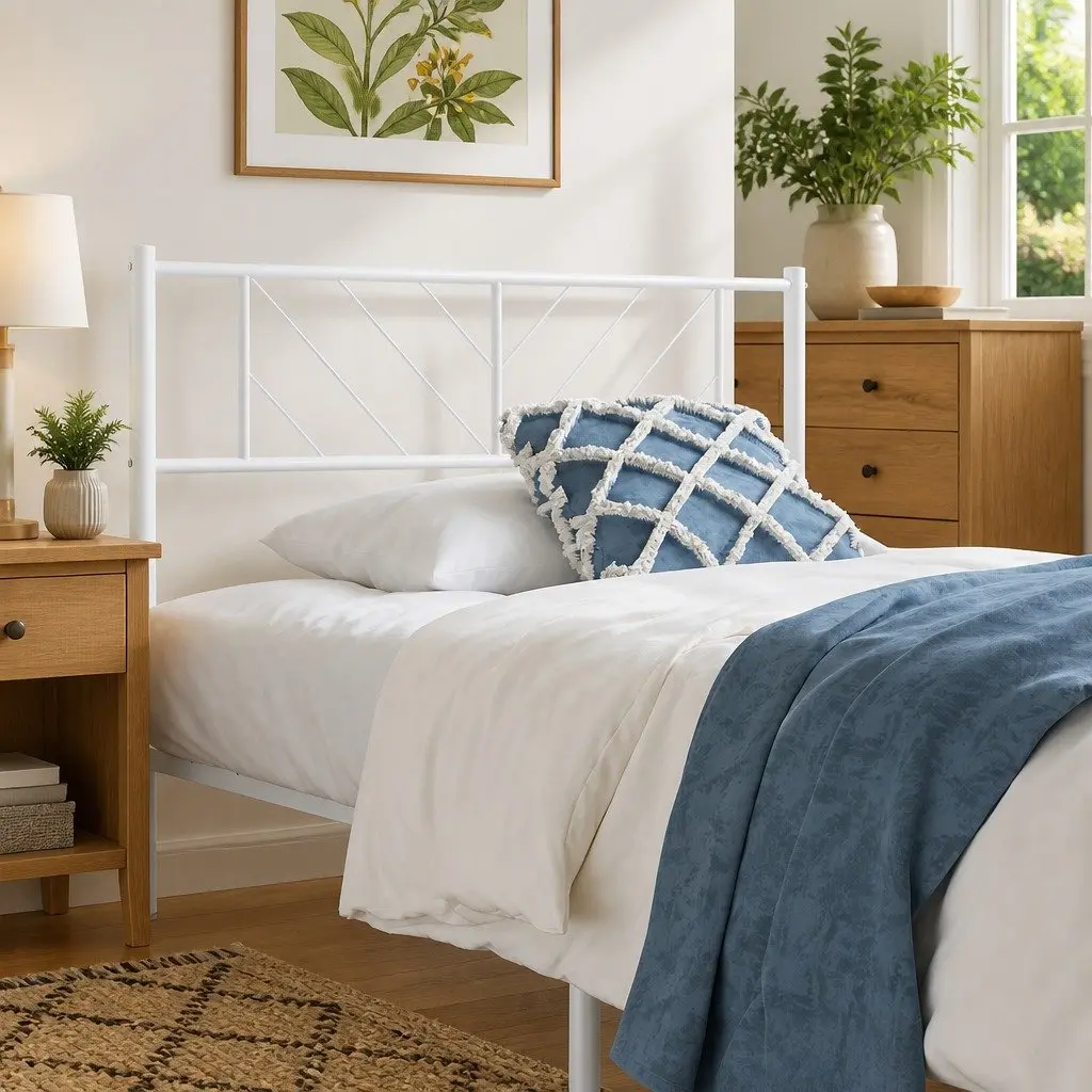Metal Headboard White 90cm Powder-coated Steel Bed Header