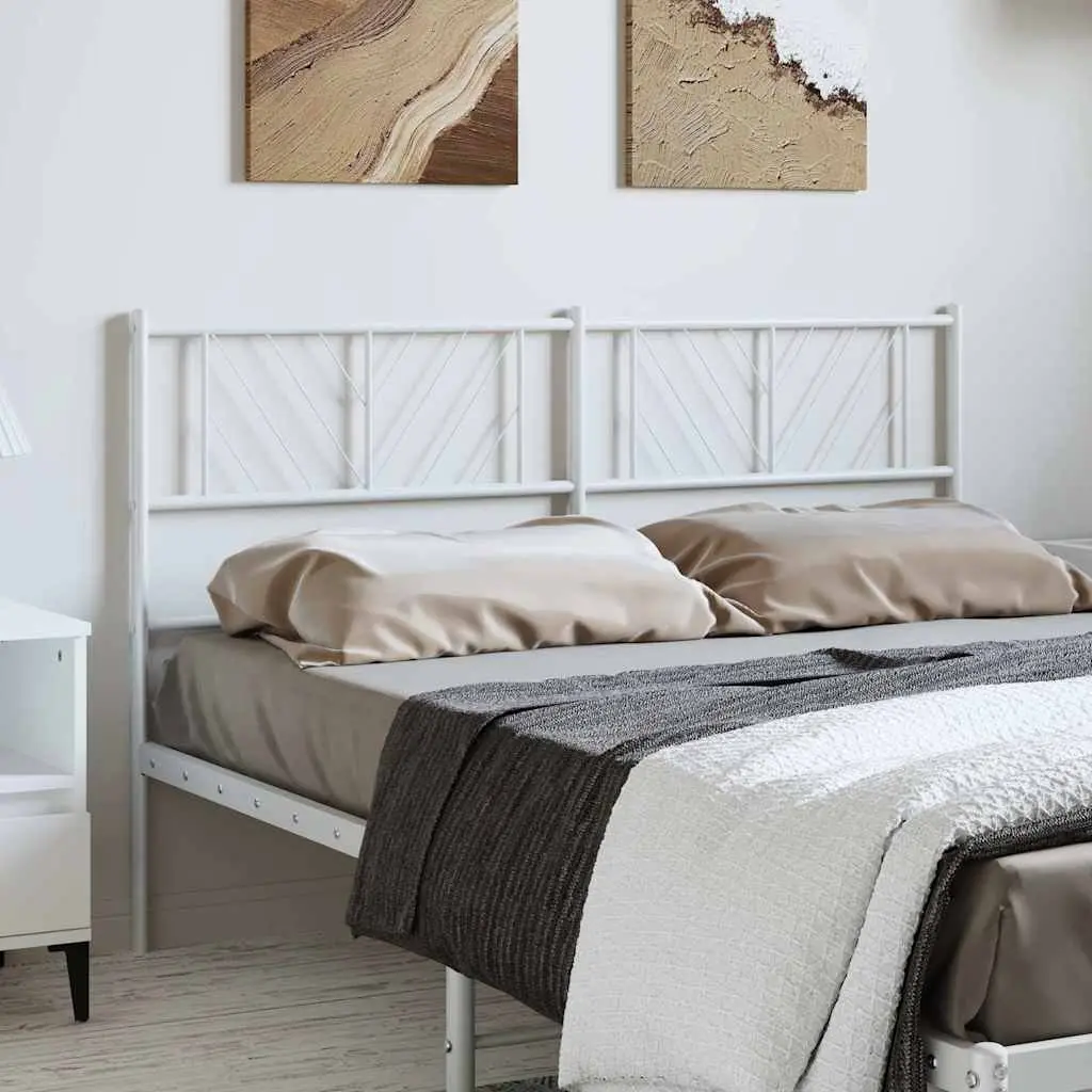 Metal Headboard White 135cm Powder-coated Steel Bed Frame Bedroom Furniture Sturdy