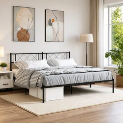 Stylish King Metal Bed Frame with Headboard in Black