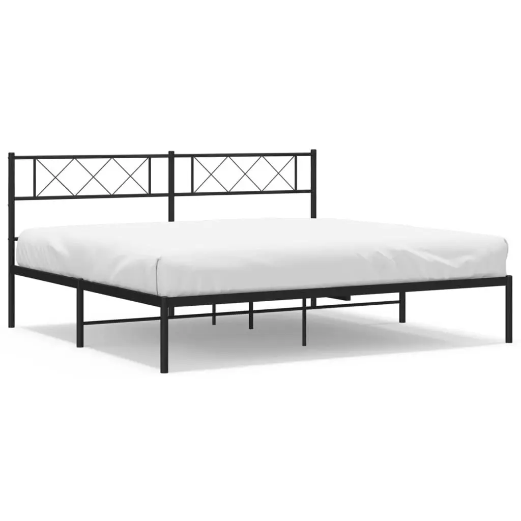 King Metal Bed Frame with Headboard in Black