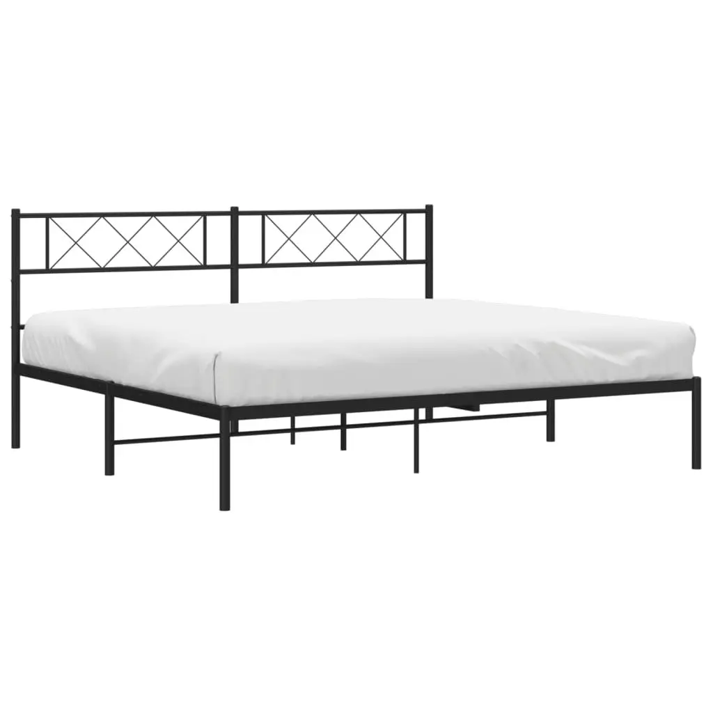 King Metal Bed Frame with Headboard in Black