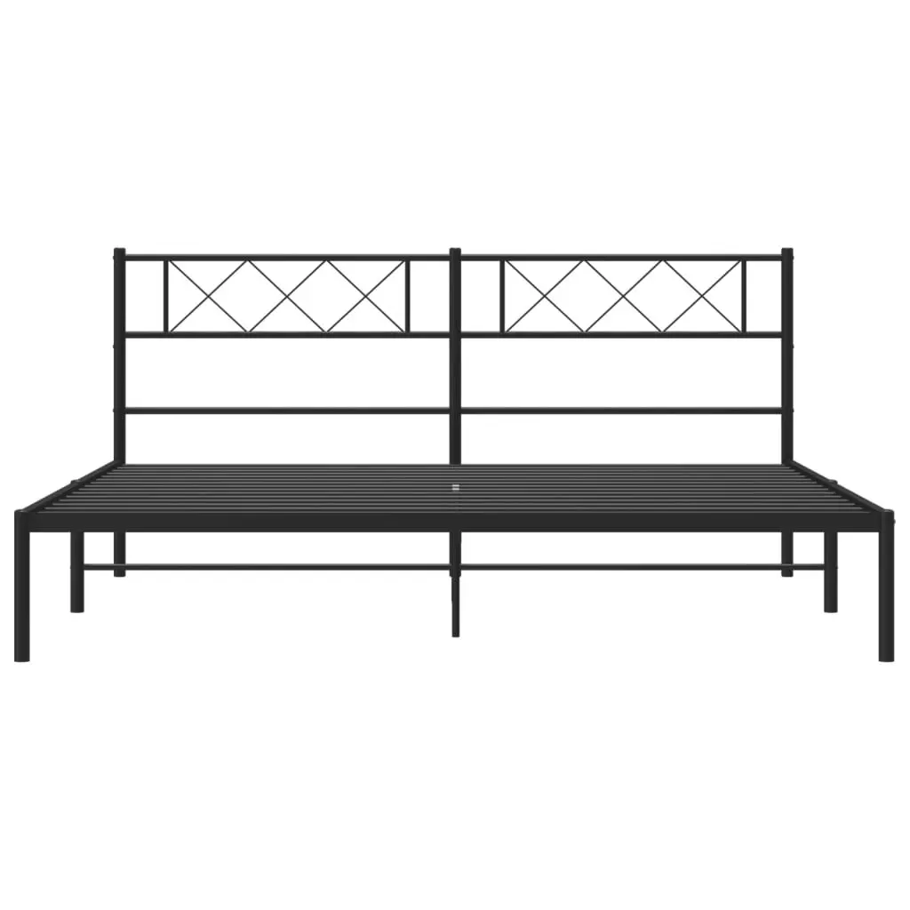 King Metal Bed Frame with Headboard in Black