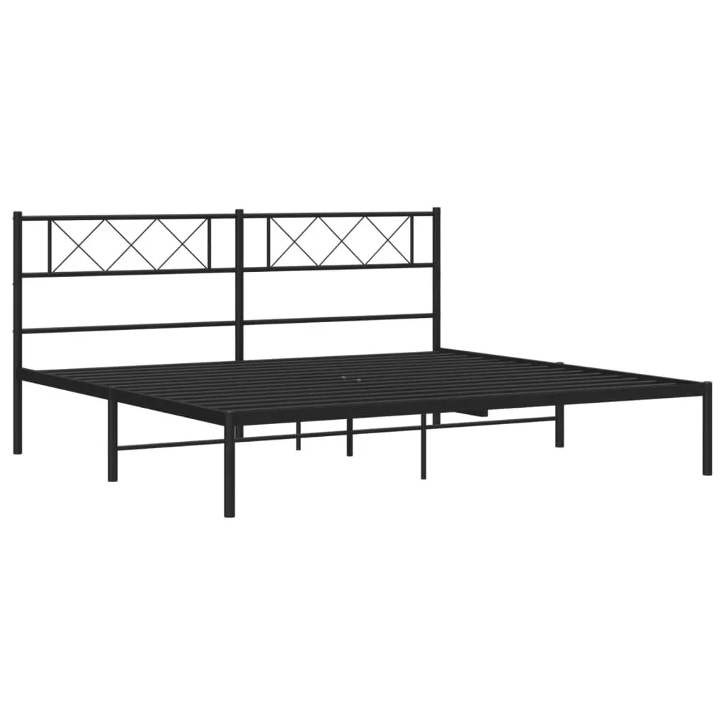 King Metal Bed Frame with Headboard in Black