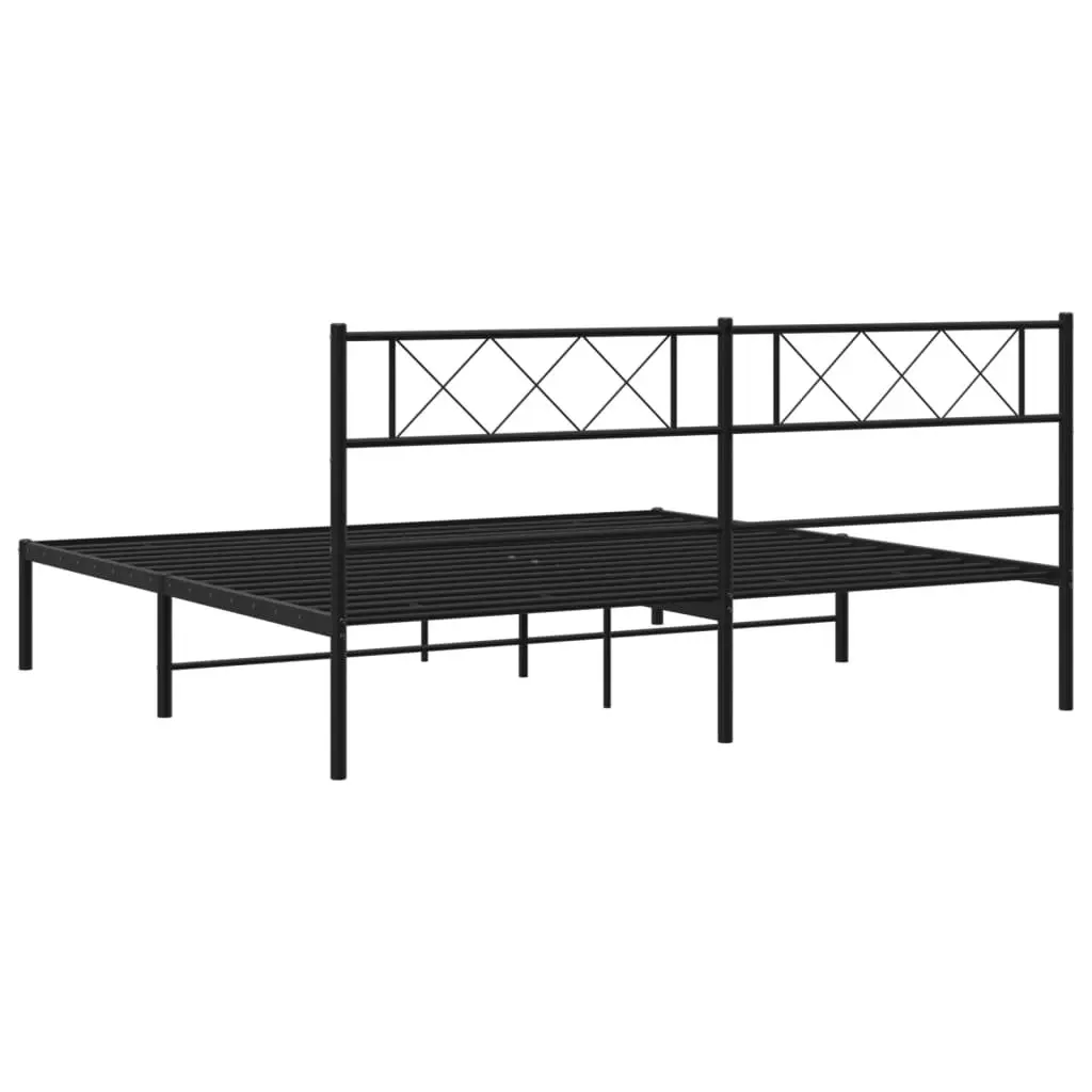 King Metal Bed Frame with Headboard in Black